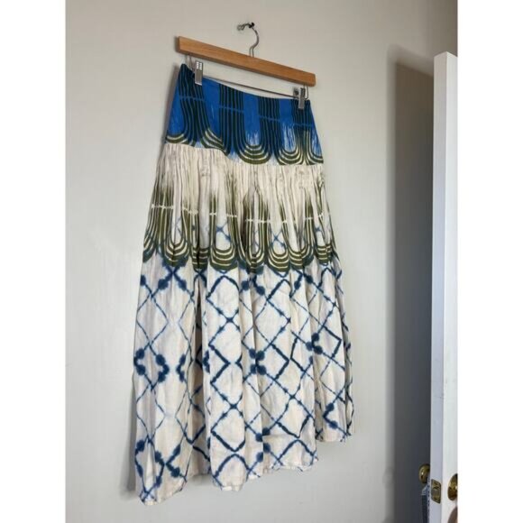 NEW Alexis Flare Pockets Tie Dye Abstract Print Cotton Serrano Skirt Blue - Picture 3 of 6